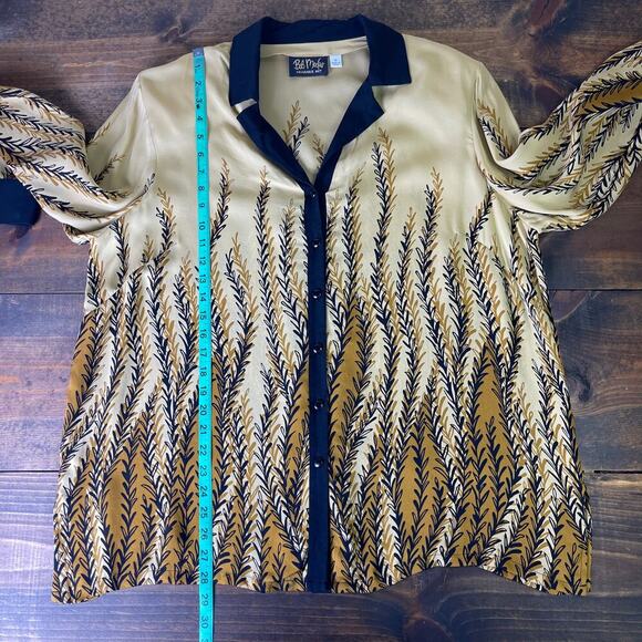 Bob Mackey Wearable Art Long Sleeve Button Up Vine Print Silk Blouse Women's 1X - Picture 10 of 10